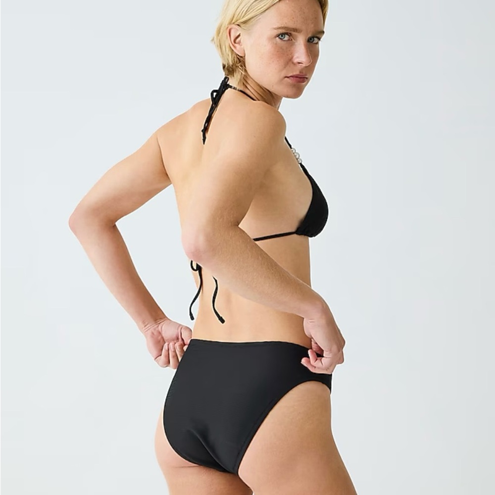 J Crew Ribbed high-rise cheeky bikini bottom in black